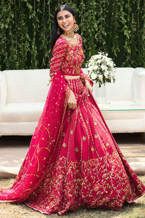 WATERMELON PINK HEAVY EMBROIDERED DESIGNER BRIDAL LEHENGA