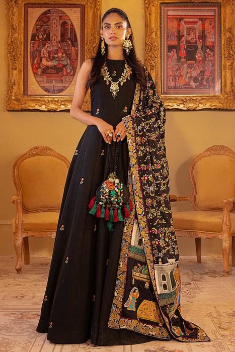 Black Fancy embroidered shirt with net dupatta, Women Formals